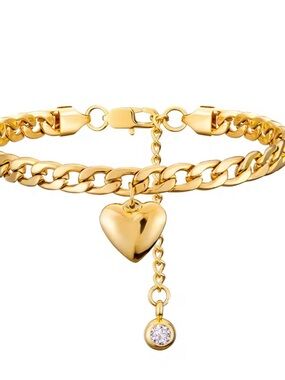 Stunning 18K Gold Plated Heart Charm 27 CMAnkle Chain White Lab sapphire Accent